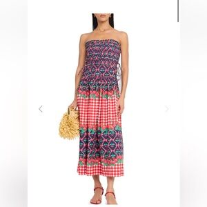 Damson Madder Cherry Gingham Strapless Midi Dress US 8 NWT